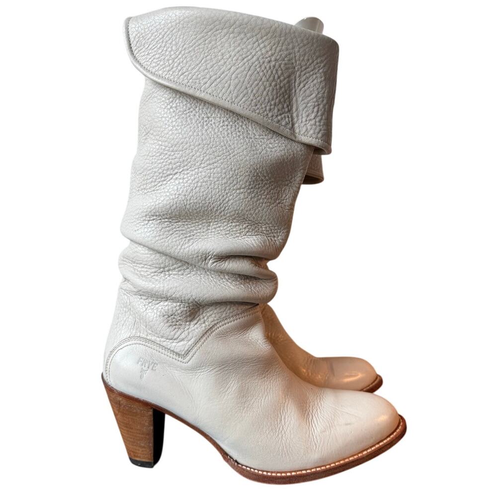 Frye Dorado Slouch Boots Women 10 M Snow White Leather Cuffed Foldover Spain